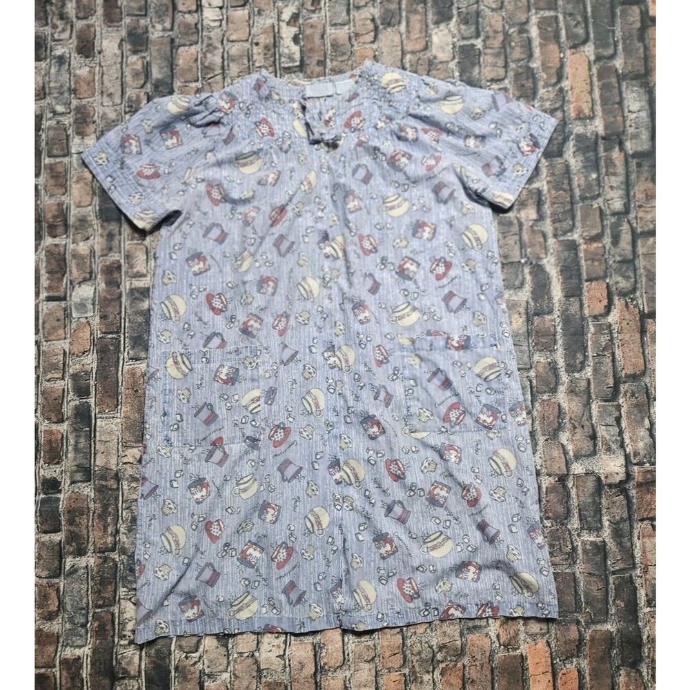 ASHLEY TAYLOR House Dress Blue Coffee Cup Print Nightgown Women Large Grannycore